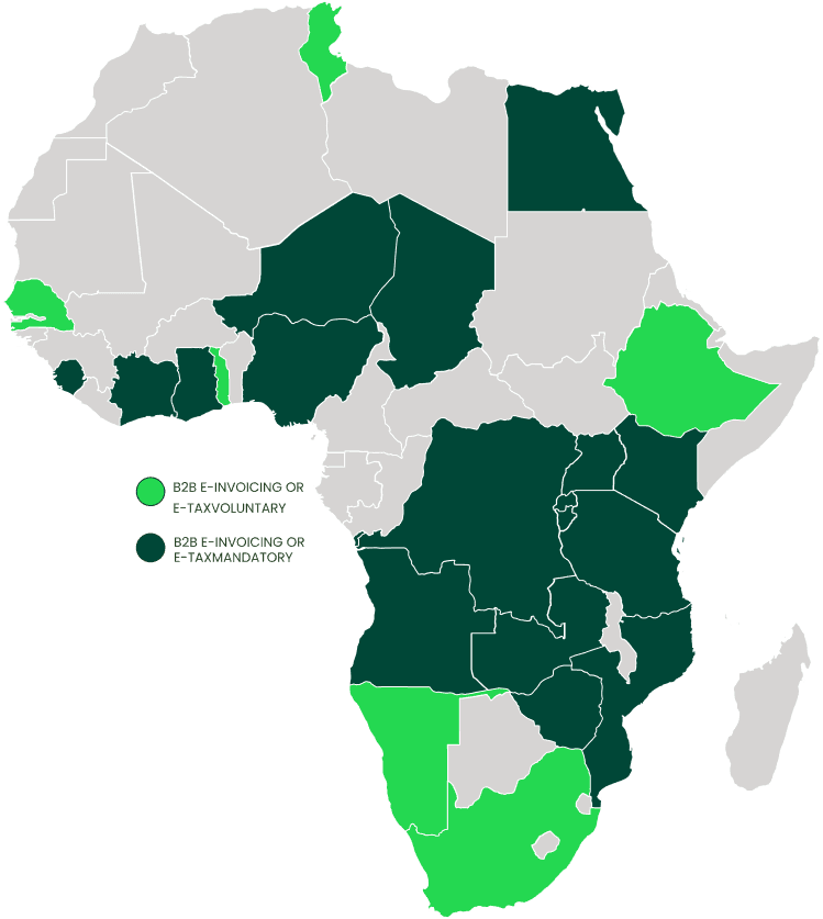 Map of Africa highlighting DigiTax e-invoicing coverage.